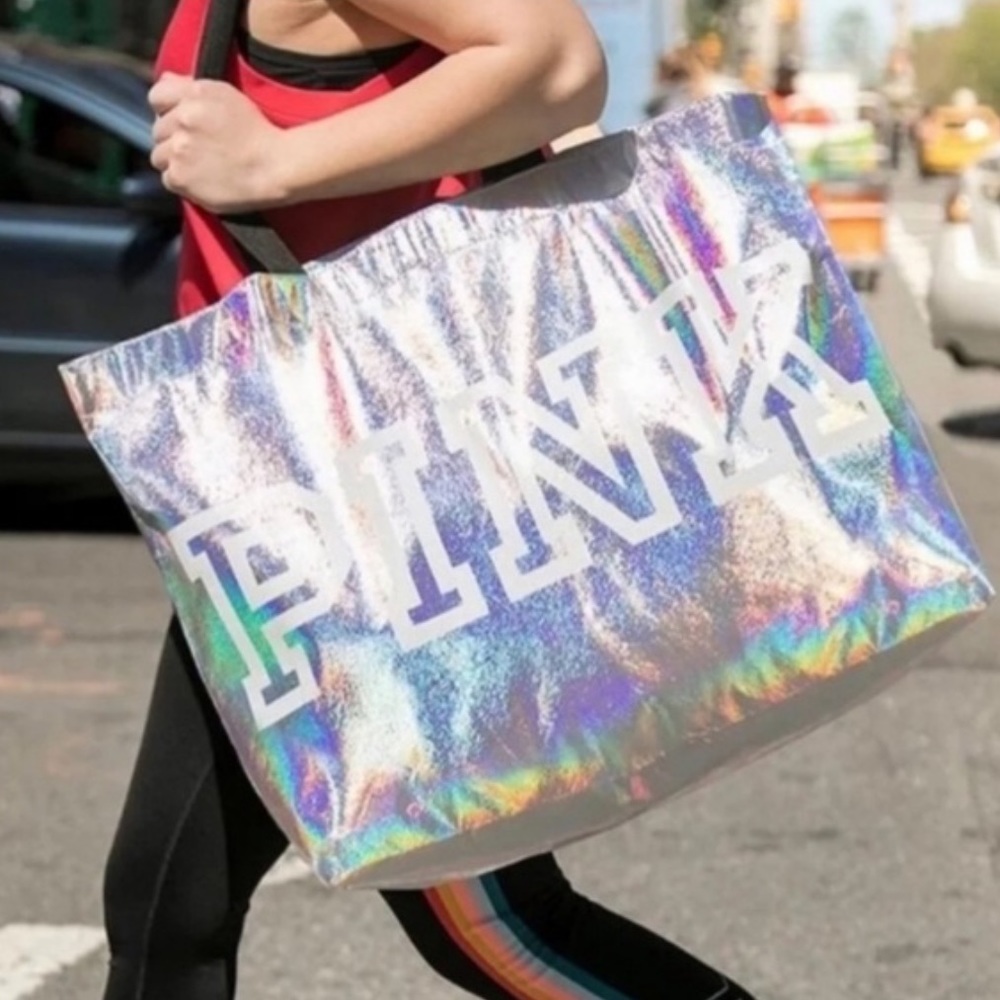 *NWT* VSPink, Silver Holo Iridescent Large Reusable Tote Bag